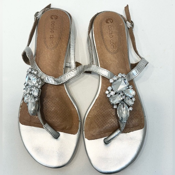Corso Como Silver 'Fossol' Jeweled Thong Sandals (Size 8) Good Condition - Picture 3 of 6